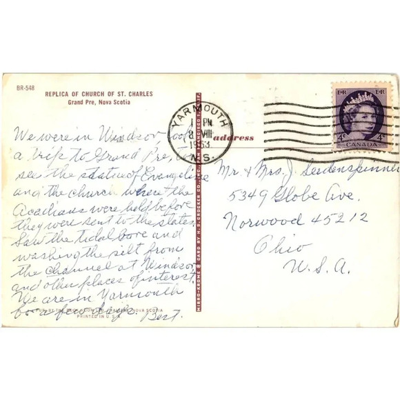 Replica of Church of St. Charles Grand Pre, Nova Scotia Postcard - Picture 2 of 2